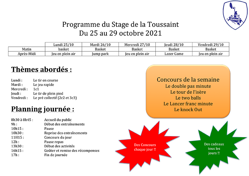 Programme du Stage du SC Gières basket 1